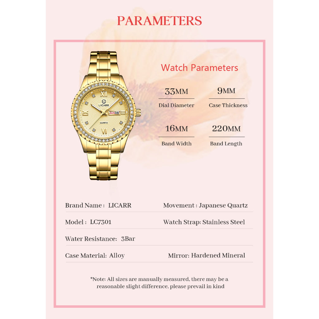LICARR Original Women's Watches Casual Simple Fashion Ladies Watch Date Week Waterproof