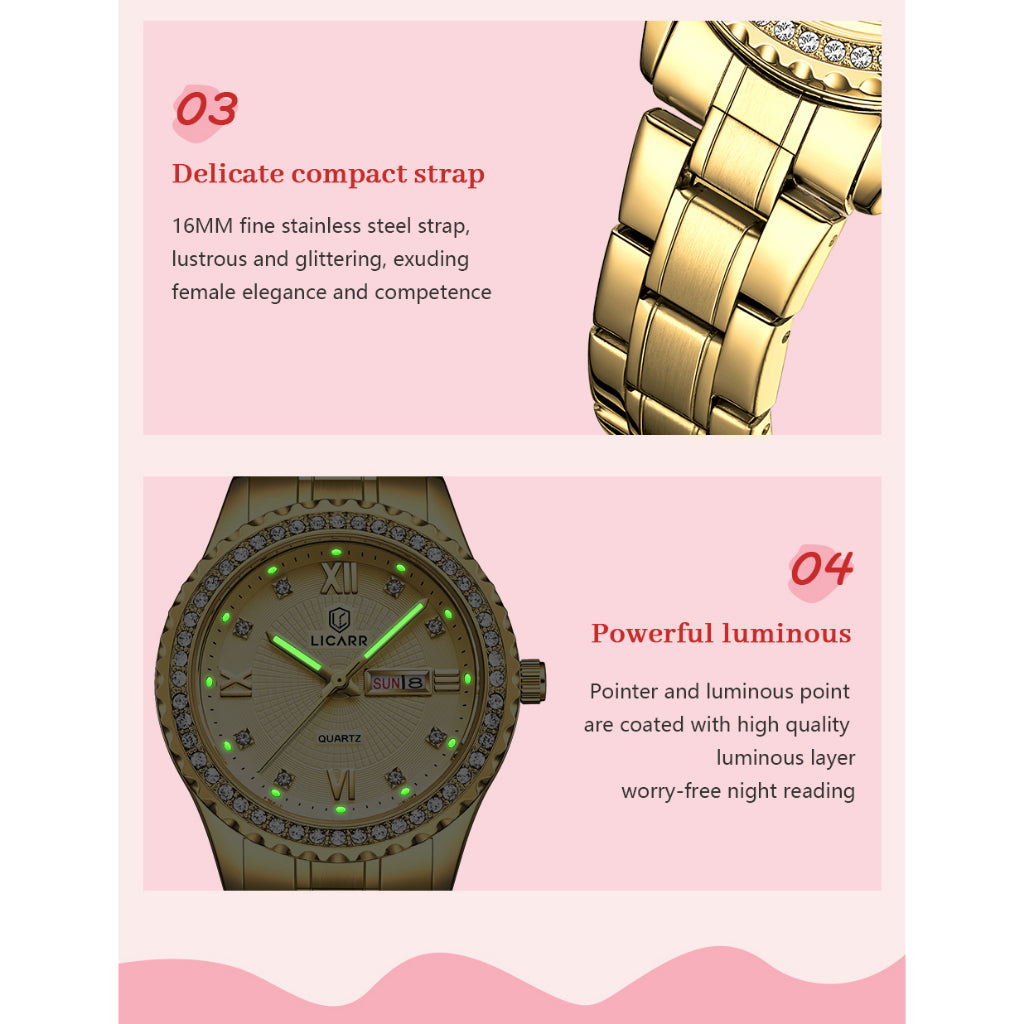 LICARR Original Women's Watches Casual Simple Fashion Ladies Watch Date Week Waterproof
