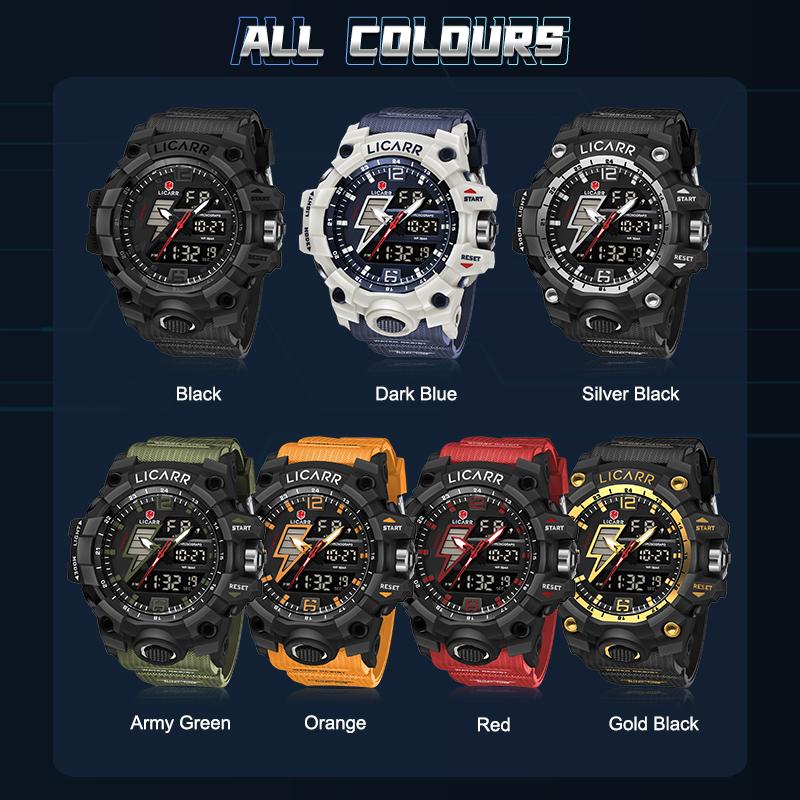 LICARR Brand Fashion Men's Watch Casual Analog-Digital Sports Waterproof Quartz Watches Stopwatch 9528