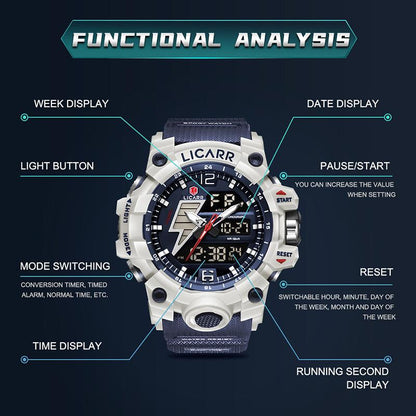 LICARR Brand Fashion Men's Watch Casual Analog-Digital Sports Waterproof Quartz Watches Stopwatch 9528